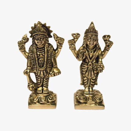 Brass Vishnu Lakshmi Standing Idol Pair with Floral Square Base