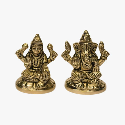 Divine Brass Lakshmi Ganesh Idol Pair with Round Pedestal Base
