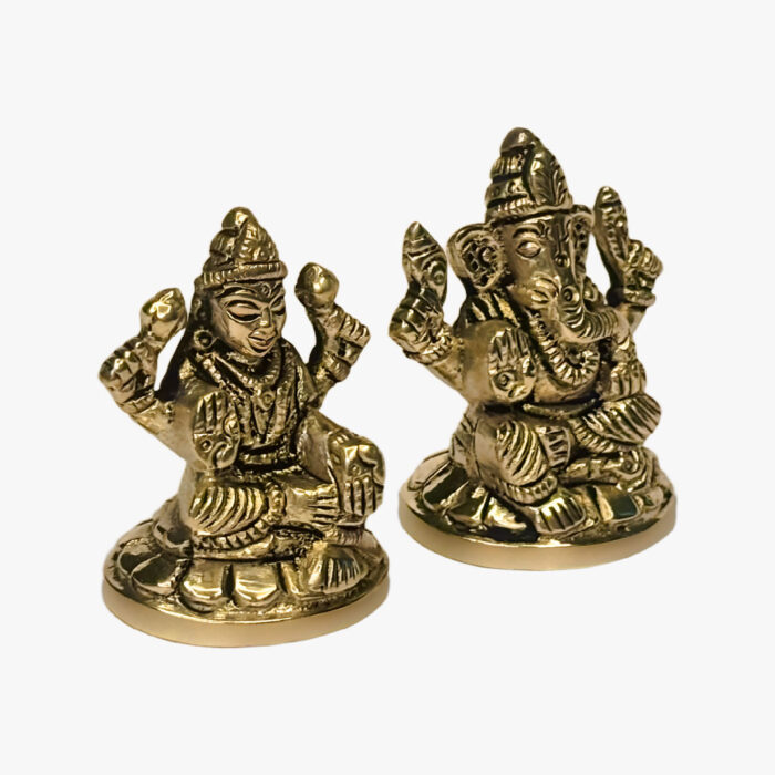 Divine Brass Lakshmi Ganesh Idol Pair with Round Pedestal Base - Image 4