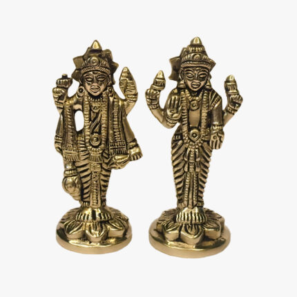 Handcrafted Vishnu Lakshmi Ji Brass Statue Set with Ornamental Round Base